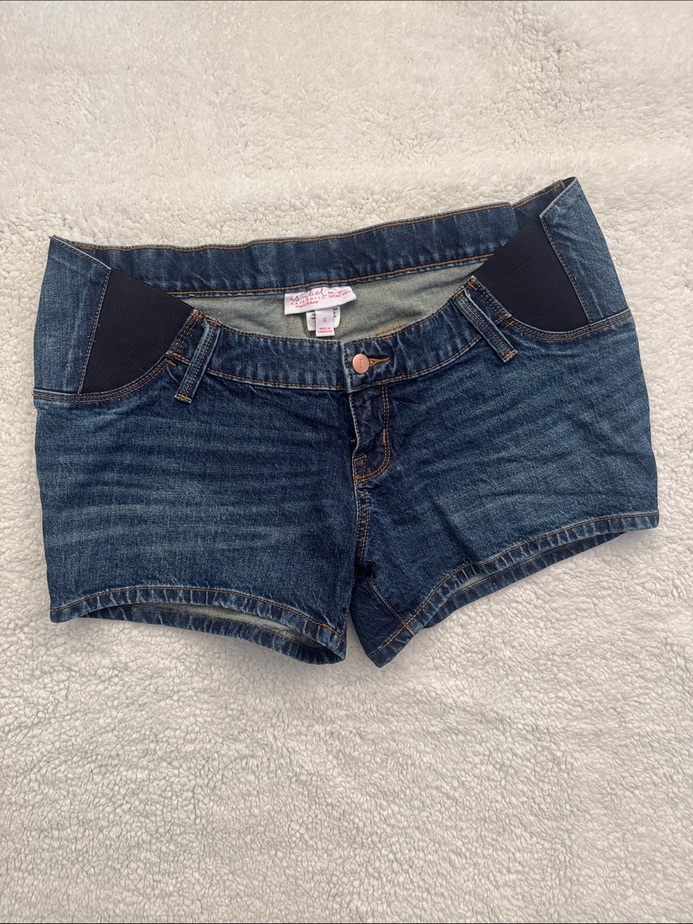 Isabel Maternity by Ingrid & Isabel Dark Blue Denim Shorts with Black Panels